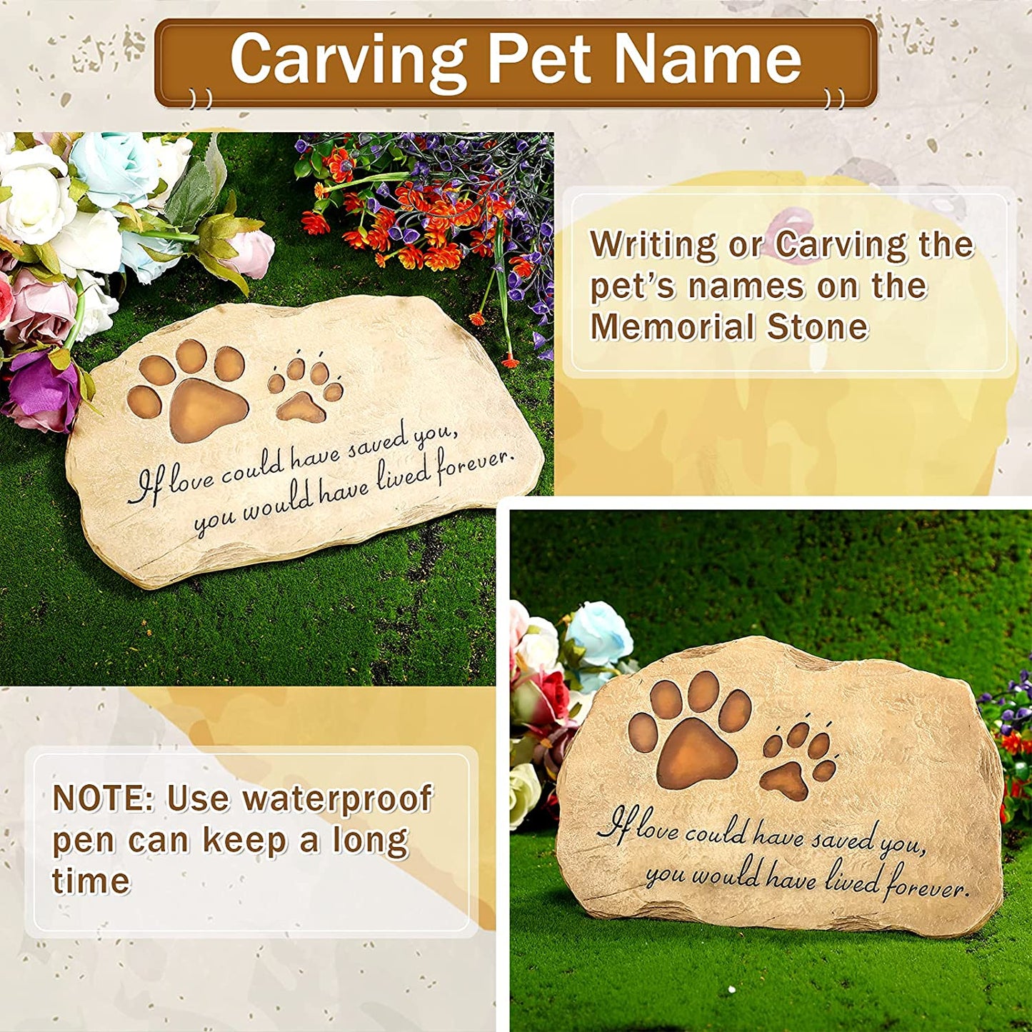 Pet Memorial Stone Pet Memory Stepping Stone Cat Dog Headstone Garden Memoria...