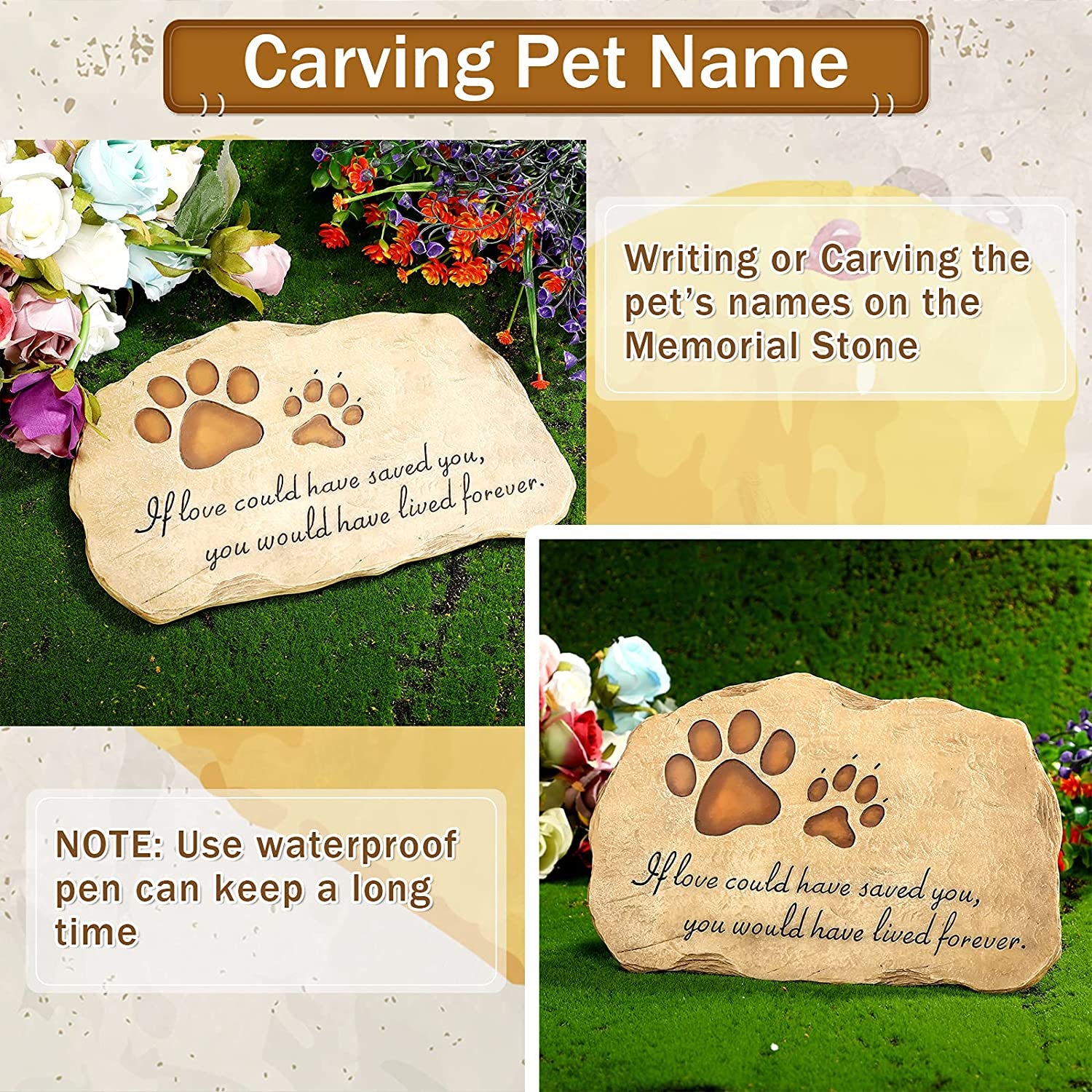 Pet Memorial Stone Pet Memory Stepping Stone Cat Dog Headstone Garden Memoria...
