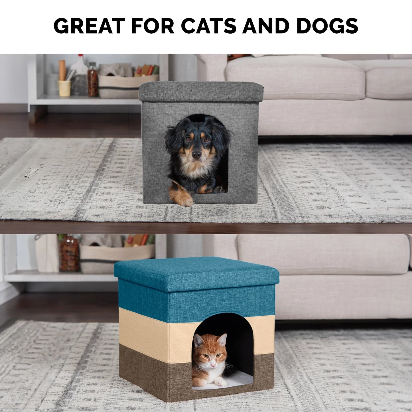 Pet Products Small Pet House Footstool for Dogs & Cats - Beach House Stripe
