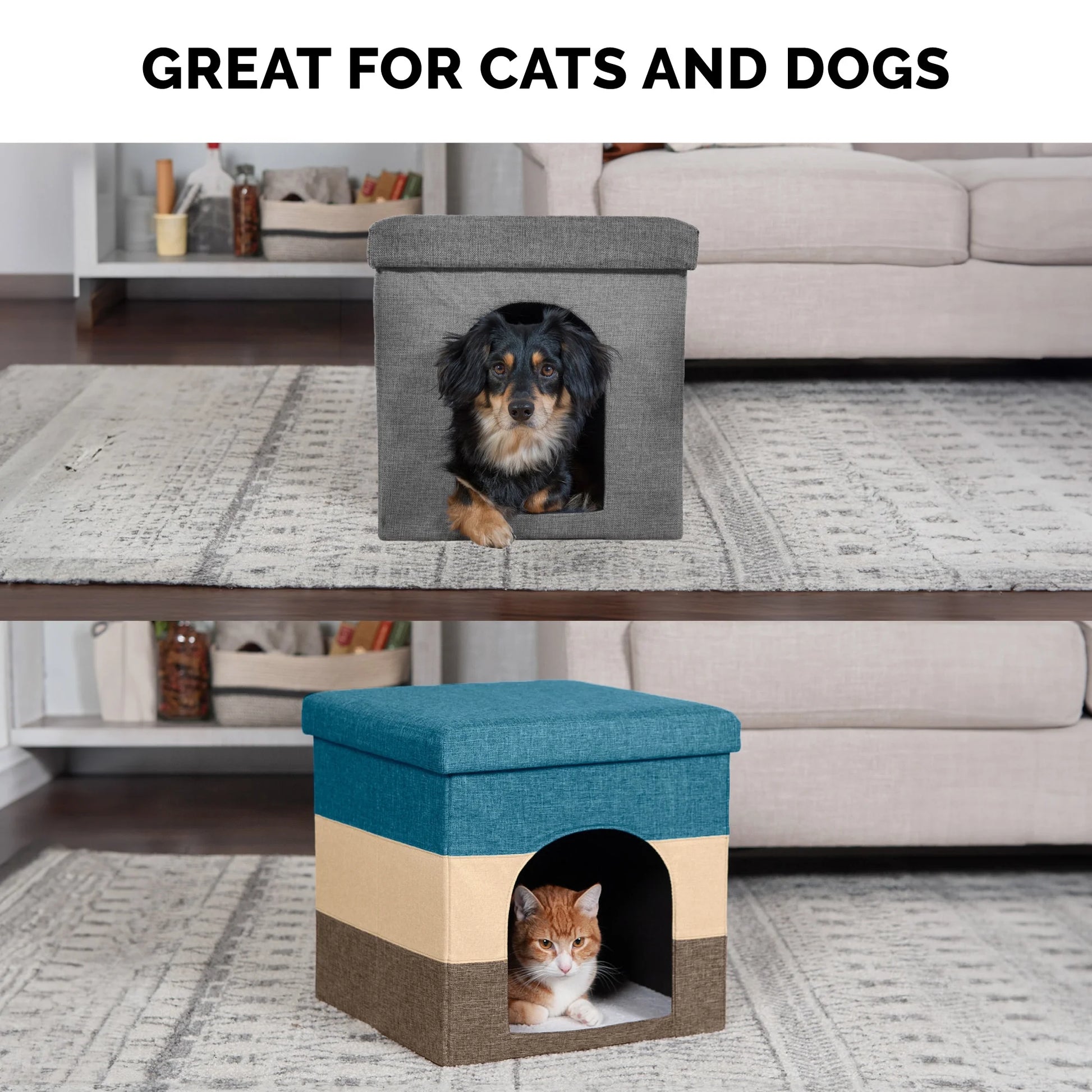 Pet Products Small Pet House Footstool for Dogs & Cats - Beach House Stripe