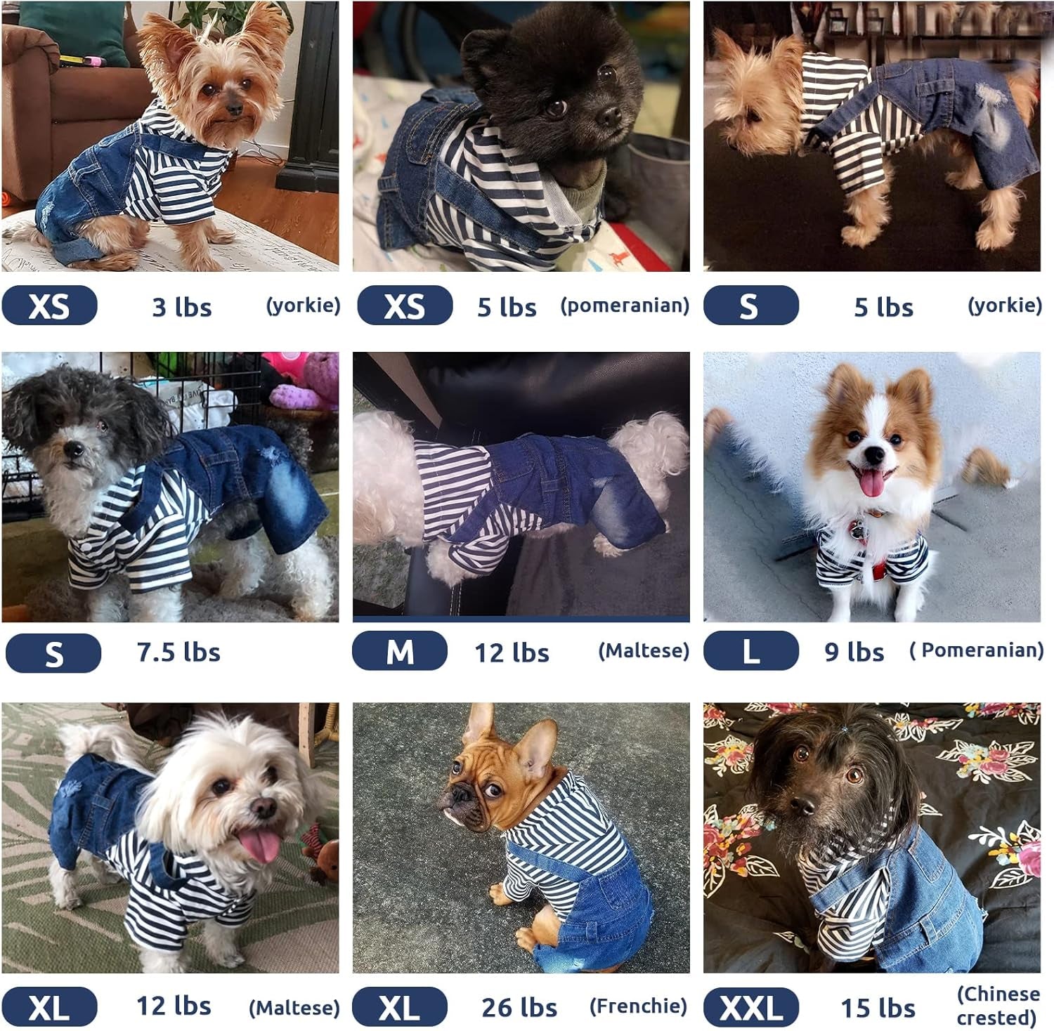 Small Dog Hoodie Clothes Cute Stripe Shirts Denim Jumpsuit One-Piece Outfit for Small Medium Dogs Cats Boy Girl Chihuahua Blue Jeans Overalls Puppy Costume (Blue,Xs)