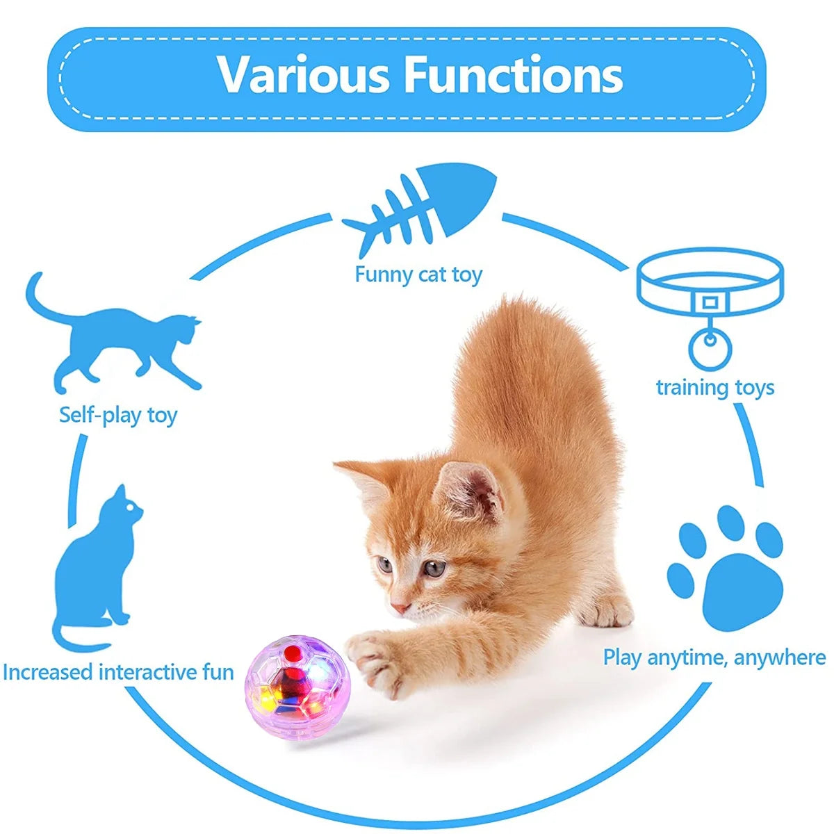 4Pcs Motion Light up Ghost Hunting Cat Ball for Cats Motion Activated Cat Ball with LED Light Pet Interactive Toy Animal Activity Toy