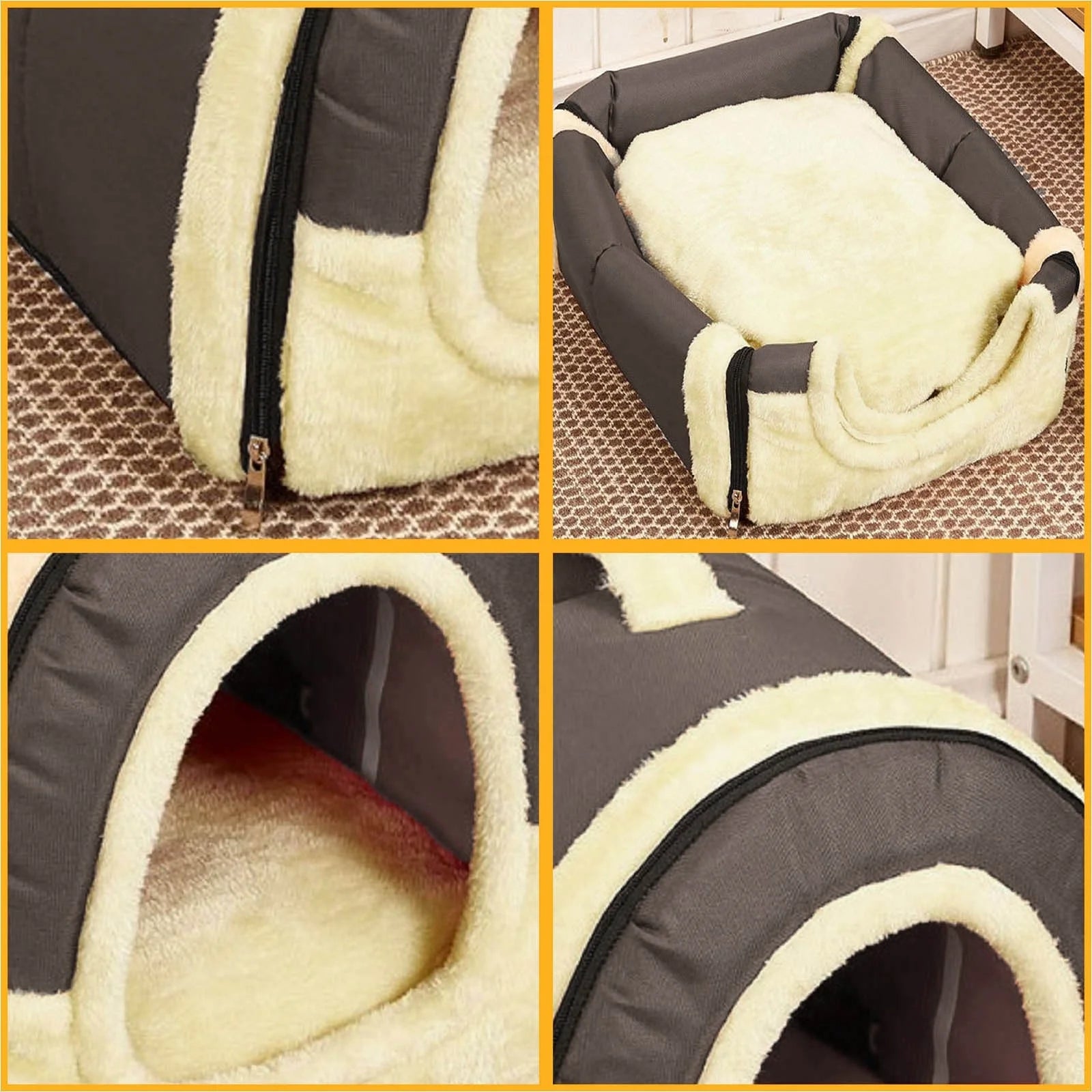 Pet Beds under 10,Comfortable Plush Kennel Dogs Pet Litter Deep Sleep PV Cat Litter Sleeping Bed (11.81*13.78*14.96In)
