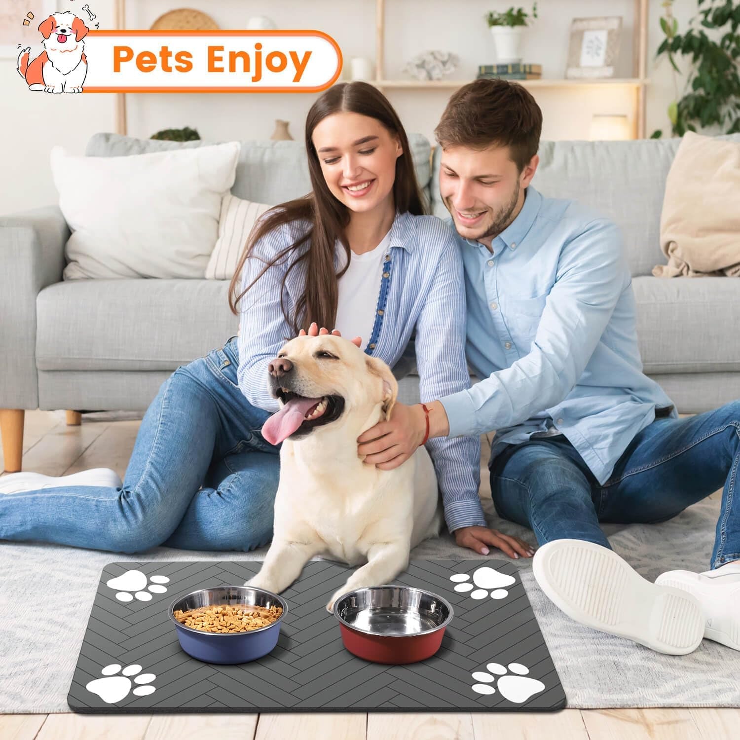 Pet Feeding Mat-Absorbent Pet Placemat for Food and Water Bowl, with Waterproof