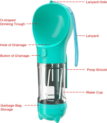 Dog Water Bottle, Portable Pet Travel Water Bottle Bowl Dispenser with Drinking Feeder Bowl Poop Bag for Dogs Small Pets Walking, Traveling, Hiking (Blue)