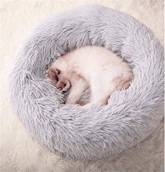Indoor Cat Bed, 20''X20'' Washable Donut, Soft Plush Pet Cushion, Waterproof Dog and Cat Bed for Sleep Improvement, Grey