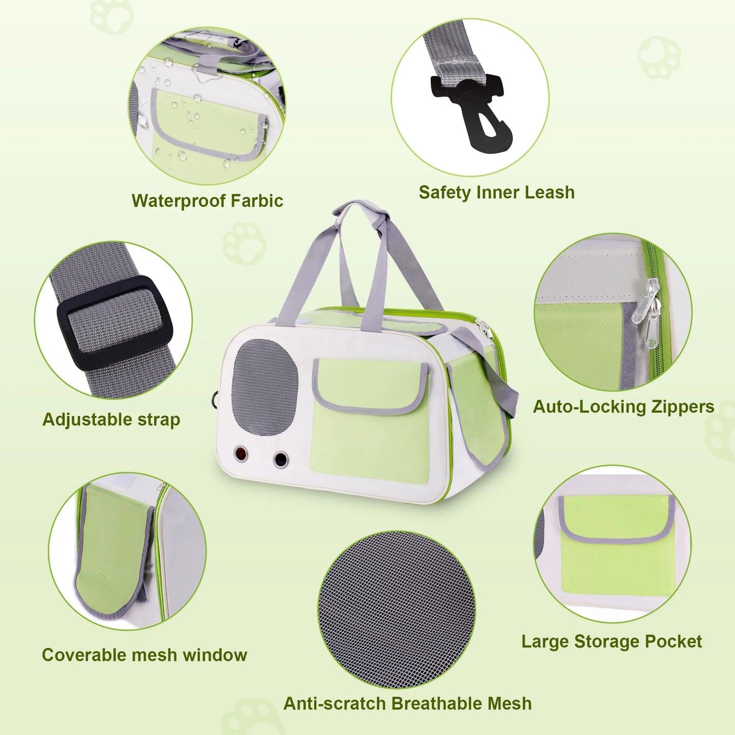 Cat Carrier, Large Pet Carriers Soft Sided Dog Carrier up to 15 Lbs, 4-Windows Foldable Cat Bag, Portable Travel Carriers for Medium Large Cats Small Dog Puppy Kitten Airline Approved (Green)