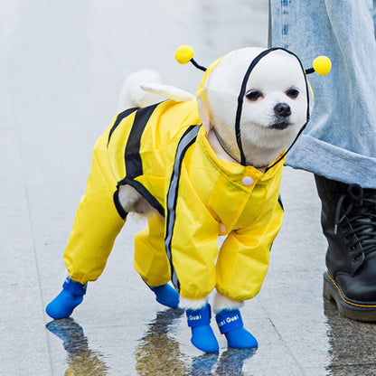 Dog Raincoat Waterproof Pets Rain Jacket Reflective Straps Rain Poncho Clothes with Leash Hole for Large Medium Small Puppy Dog Bee/M