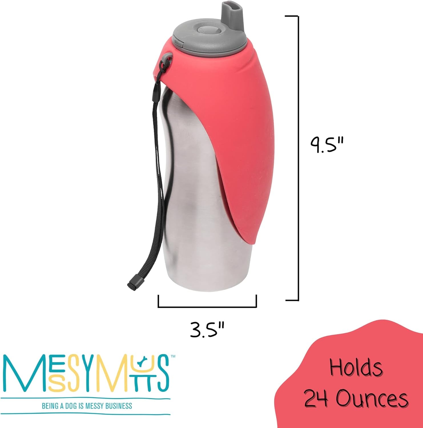 Stainless Steel Travel Water Bottle with Silicone Flip up Bowl | Pet Travel Necessity | Camping, Hiking, Walking Accessory | 24 Oz / 700Ml | Watermelon