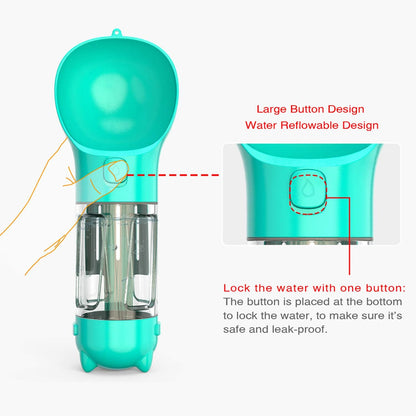 Dog Water Bottle, Portable Pet Travel Water Bottle Bowl Dispenser with Drinking Feeder Bowl Poop Bag for Dogs Small Pets Walking, Traveling, Hiking (Blue)