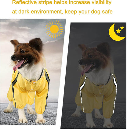 Dog Raincoat Waterproof Pets Rain Jacket Reflective Straps Rain Poncho Clothes with Leash Hole for Large Medium Small Puppy Dog Bee/M