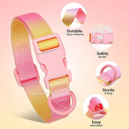 Nylon Dog Collar Adjustable Cat Small Dog Collars Gradient Pet Necklace Fashion Collars Accessories for Small Medium Large Dogs