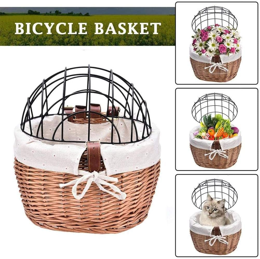 Hand Woven Pet Basket for Bike,Iron Frame Pet Basket in Black Color (Black)