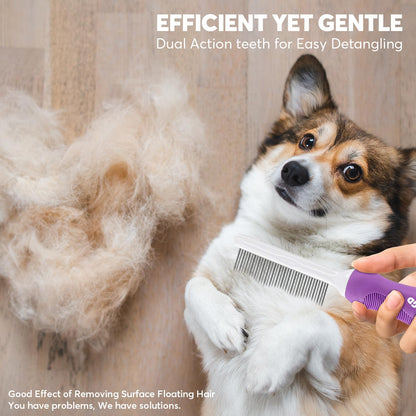 Detangling Pet Comb for Dogs & Cats with Long & Short Stainless Steel Metal Teet