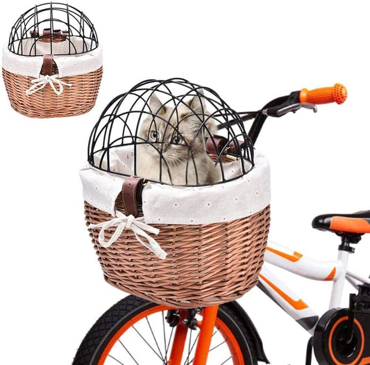 Hand Woven Pet Basket for Bike,Iron Frame Pet Basket in Black Color (Black)