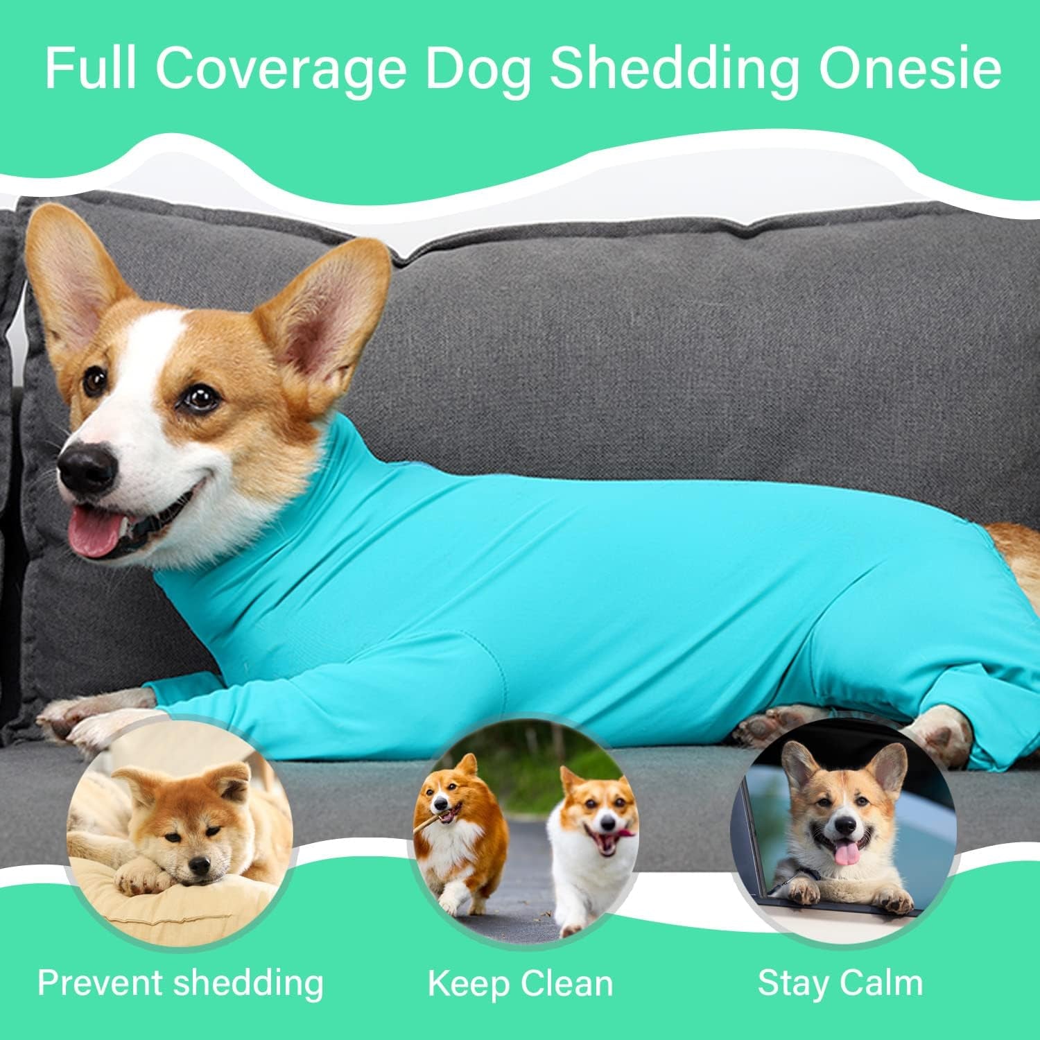 Recovery Onesie for Female & Male Dogs - Anti-Licking Work-Out Suit Post-Surgery, Fresh Blue/X-Small