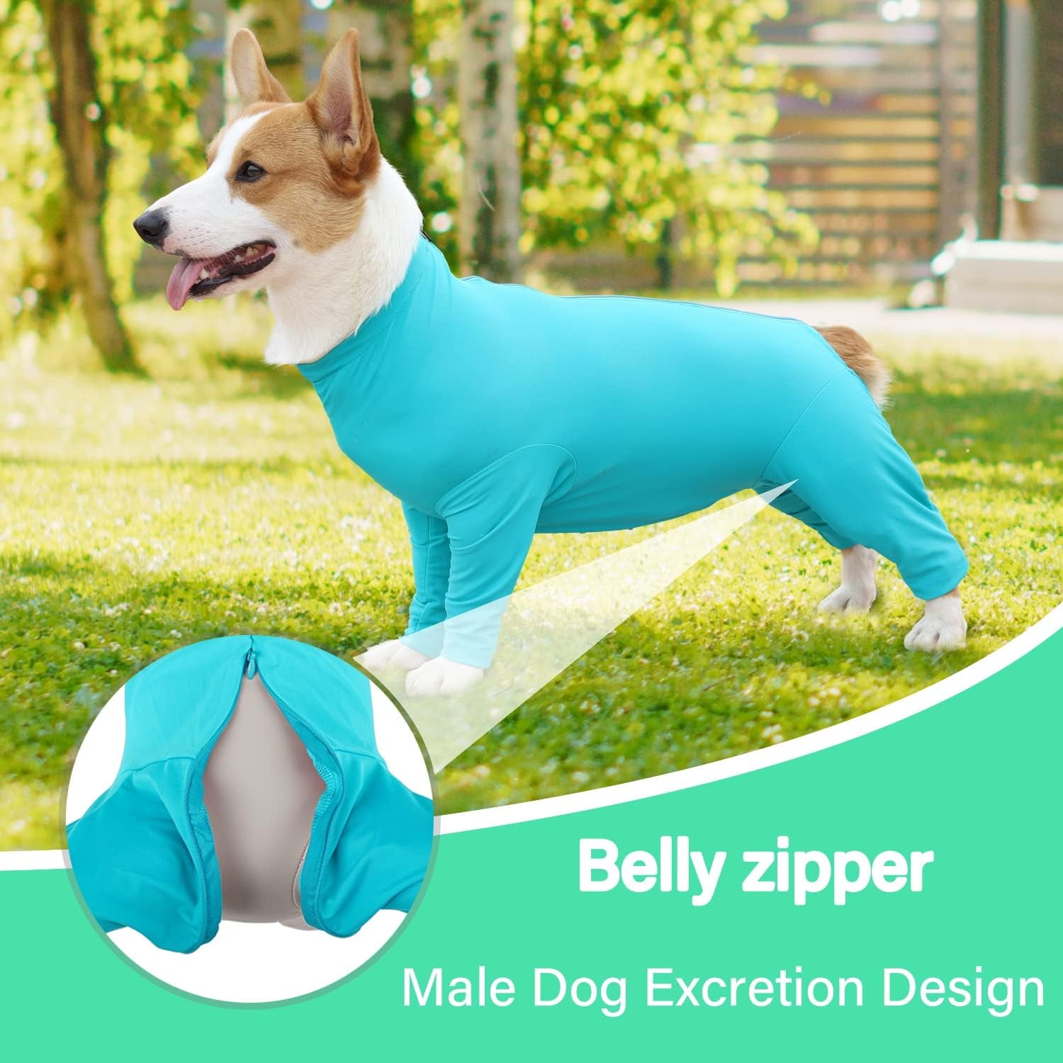 Recovery Onesie for Female & Male Dogs - Anti-Licking Work-Out Suit Post-Surgery, Fresh Blue/X-Small