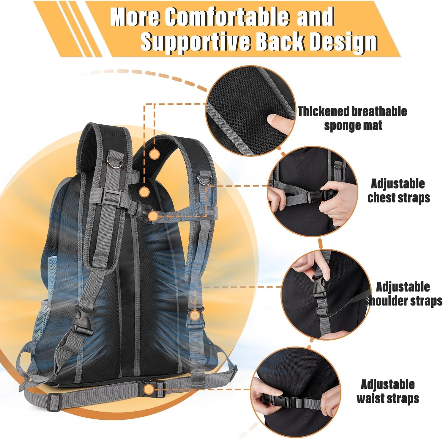 Dog Front Carrier Backpack, Adjustable Breathable Pet Carrier for Small Dogs, Ventilated Puppy Back Pack with Safety Belt, Lightweight Doggy Backpack for Hiking Outdoor (Black, M: 4.5-9 Lbs)