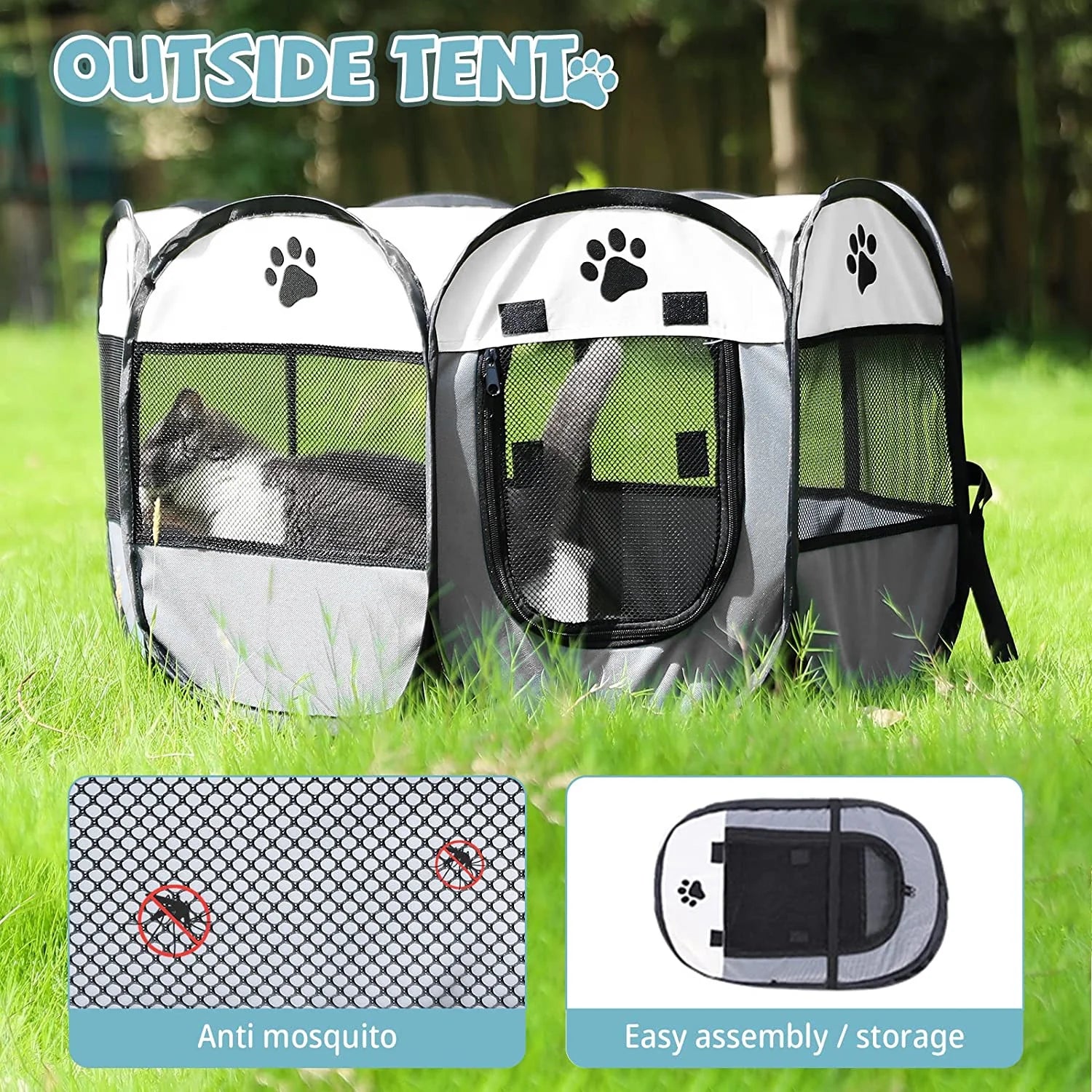 Large Cat Playpen Dog Playpen Cat Tent Puppy Playpen Indooor, Cat Cage Indoor with Mesh Outdoor Kitten Playpen for Indoor Cats Pen for Puppys Small Dogs,White & Gray