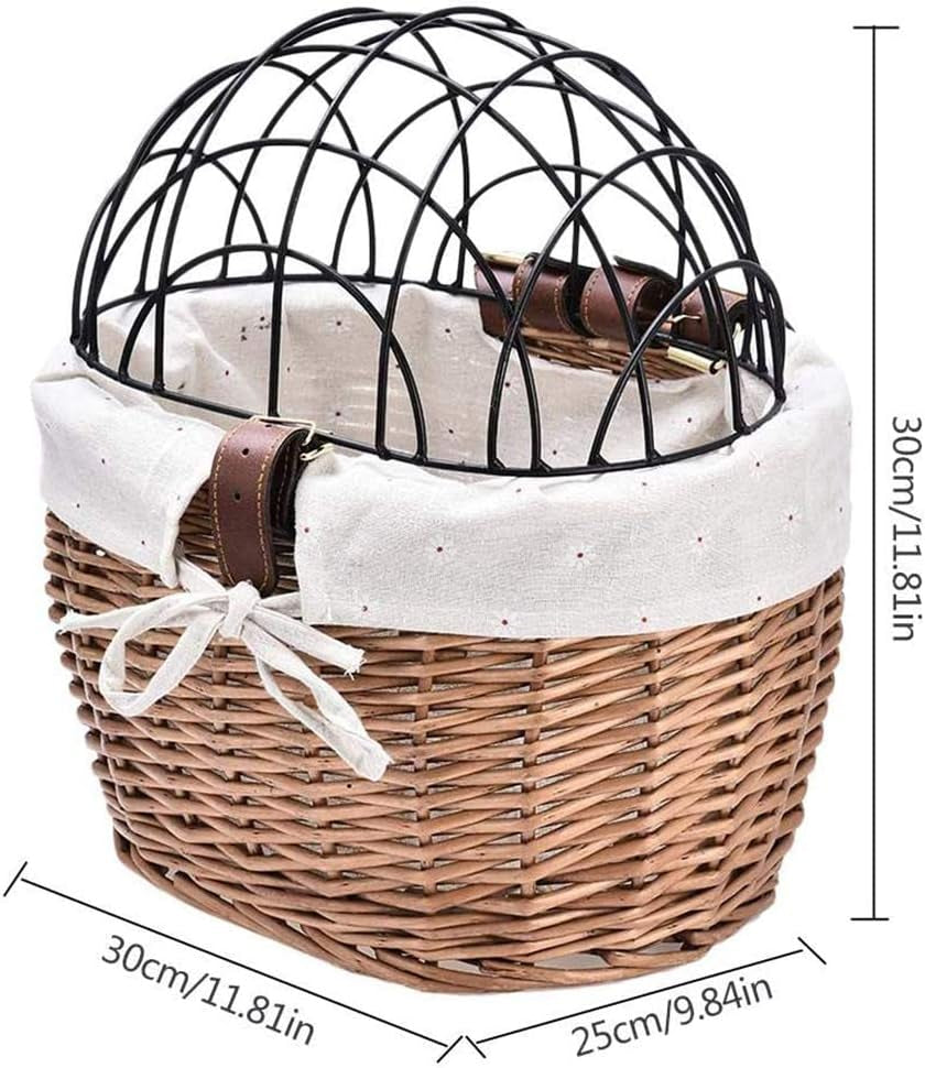 Hand Woven Pet Basket for Bike,Iron Frame Pet Basket in Black Color (Black)