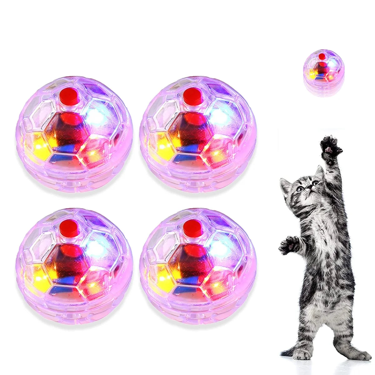 4Pcs Motion Light up Ghost Hunting Cat Ball for Cats Motion Activated Cat Ball with LED Light Pet Interactive Toy Animal Activity Toy