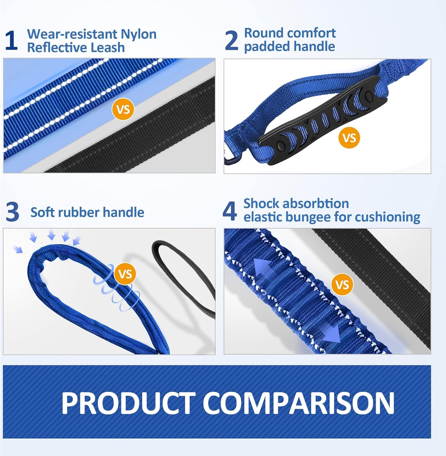 Multifunctional Dog Leash for Large & Medium Dogs, Adjustable with Car Seatbelt, 4-6 FT Strong Bungee (Blue)