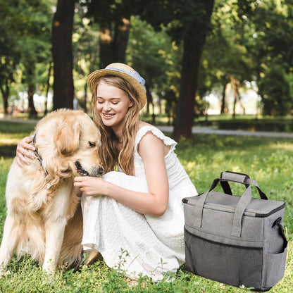 Dog Travel Bag - Cat and Dog Storage Organizer with Pockets, Mat, 2 Food Containers, and 2 Large Collapsible Travel Pet Bowls by  (Gray)