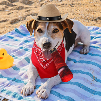3 Pieces Funny Dog Toys Cool Squeaky Dog Toys Pet Cowboy Costume Cute Pet Dog Cat Hat Bandana Scarf Costume Set for Halloween Christmas Holiday Festival Daily Wearing (Red)