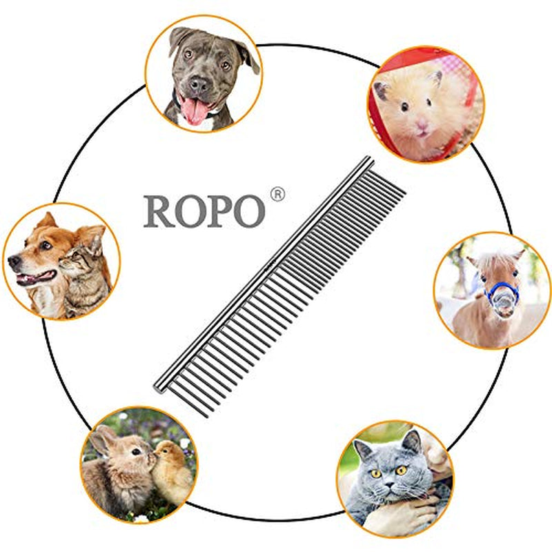 Dog Comb for Removing Matted Fur - Pet Dematting Comb with Rounded Teeth and Non-Slip Grip Handle - Prevents Knots and Mats for Long and Short Haired Pets (Round Handle, Bright Silver)