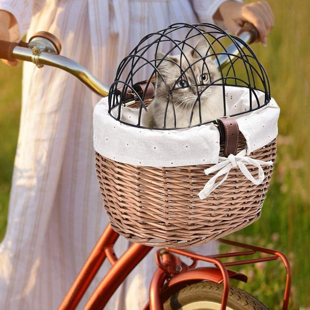 Hand Woven Pet Basket for Bike,Iron Frame Pet Basket in Black Color (Black)