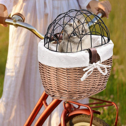 Hand Woven Pet Basket for Bike,Iron Frame Pet Basket in Black Color (Black)