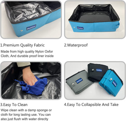 Travel Cat Litter Box, Leak-Proof Portable Litter Box, Collapsible Toilet Tray Carrier for Small Medium Cats (Medium, Black)