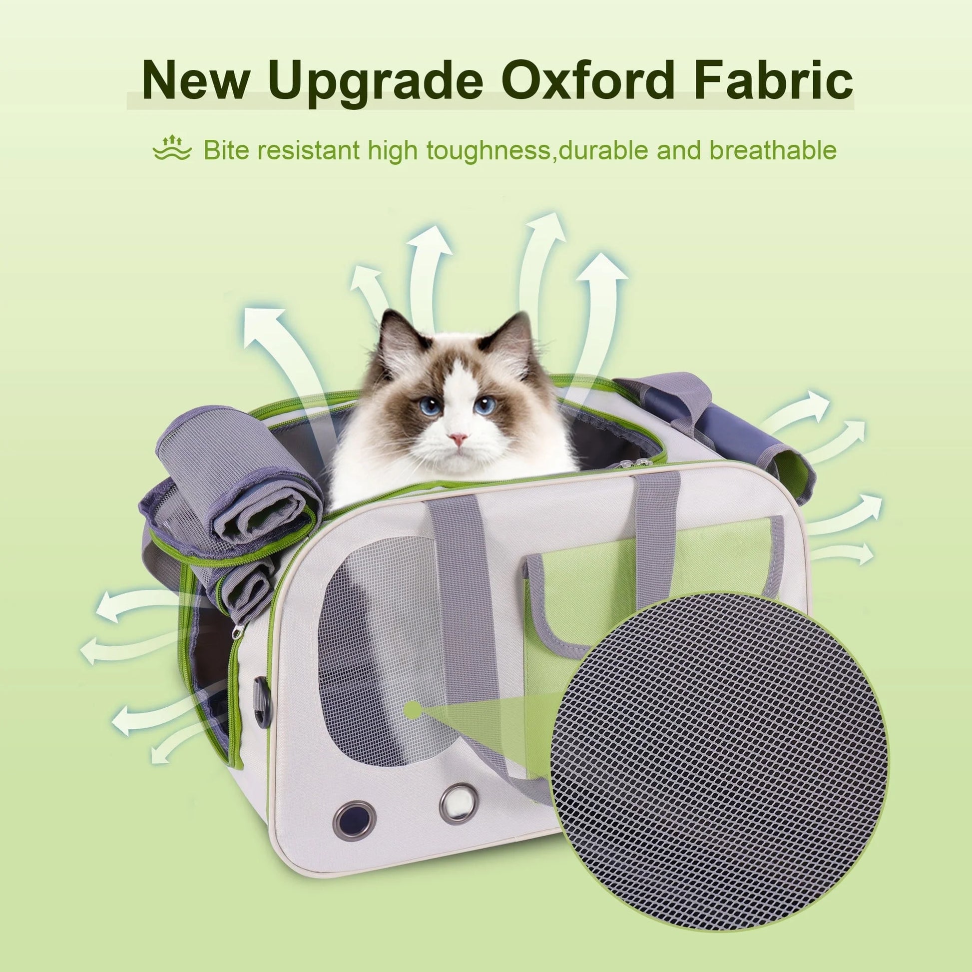 Cat Carrier, Large Pet Carriers Soft Sided Dog Carrier up to 15 Lbs, 4-Windows Foldable Cat Bag, Portable Travel Carriers for Medium Large Cats Small Dog Puppy Kitten Airline Approved (Green)