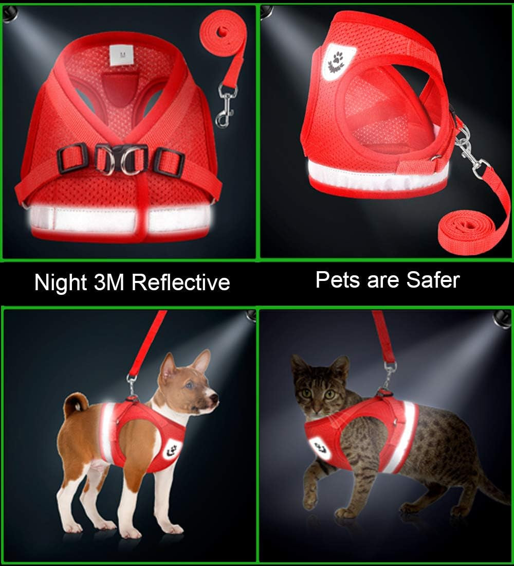 Puppy Harness with Leashes Set, Escape Proof Cat Harness, Adjustable Reflective Soft Mesh Vest Fit Puppy Kitten Rabbit'S Outdoor Dog Harness (Red, XL, Chest: 18" - 20")