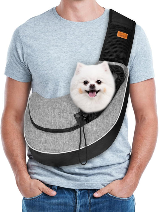 Pet Sling Carrier for Small Dogs Cats,Drawstring & Zipper Security Hook Triple Designs for Pets' Securty Dog Bag,Breathable Travel Pet Puppy Sling Carrier with Adjustable Strap(L (9.5-13.5 Lbs))