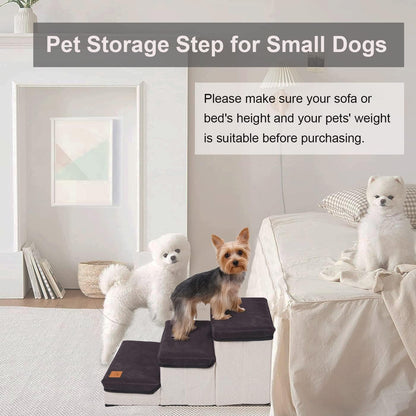 Dog Stairs Steps, Foldable Pet Stairs Dog Steps for High Beds, 3-Layer Pet Storage Stepper Pet Steps for Small Dogs Cats (Dark Grey)