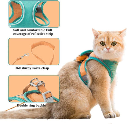 Cat Harness and Leash Set for Walking Escape Proof, Adjustable Kittens Vest with Reflective Strip for Cats Small Dogs Puppies, Soft and Comfortable Cat Outdoor Vest Jacket (Green, M)