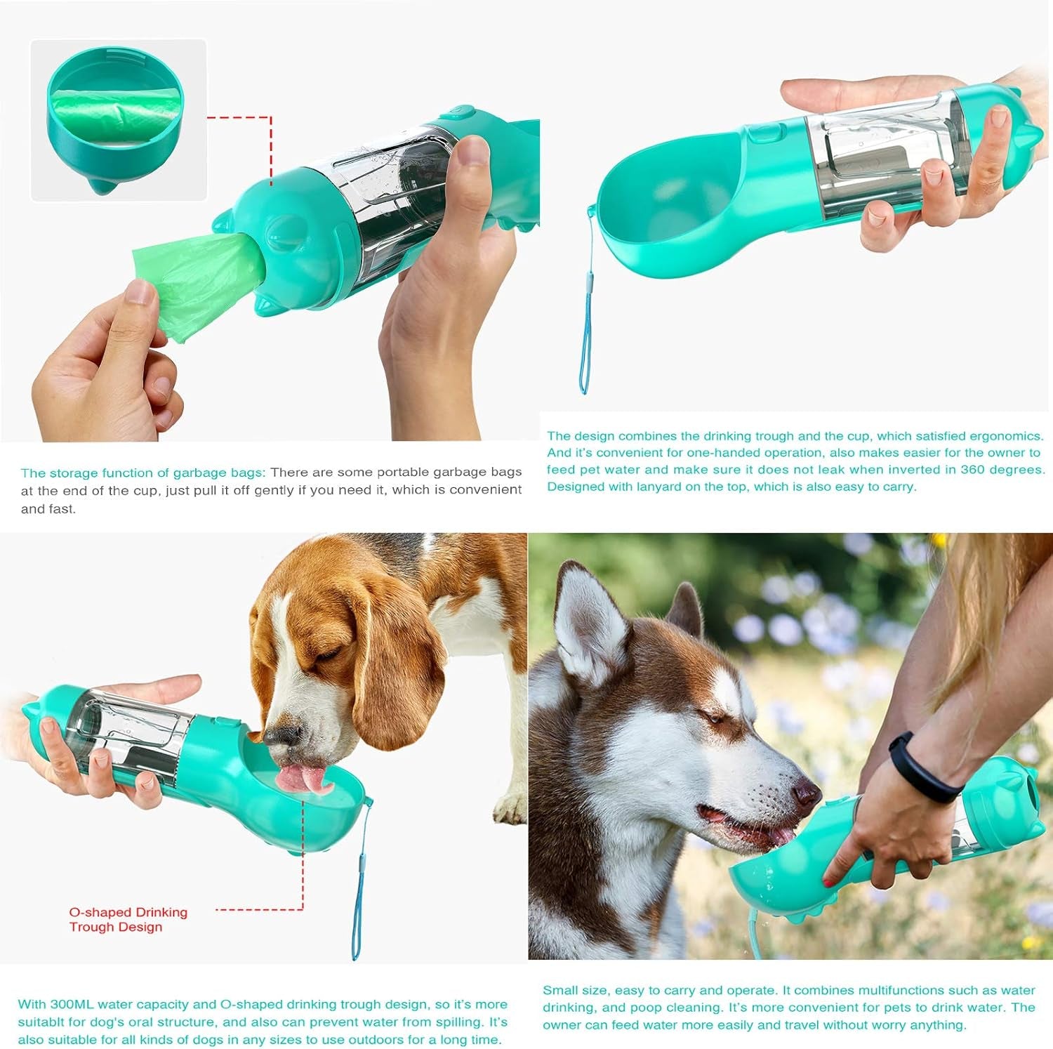 Dog Water Bottle, Portable Pet Travel Water Bottle Bowl Dispenser with Drinking Feeder Bowl Poop Bag for Dogs Small Pets Walking, Traveling, Hiking (Blue)