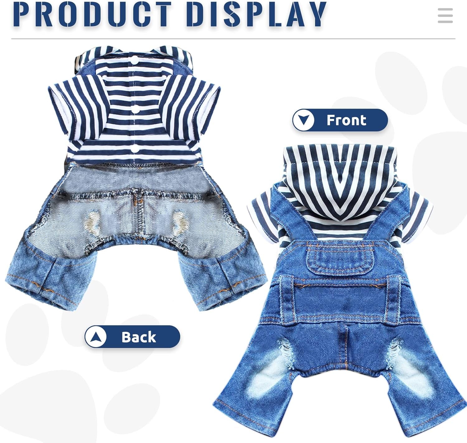 Small Dog Hoodie Clothes Cute Stripe Shirts Denim Jumpsuit One-Piece Outfit for Small Medium Dogs Cats Boy Girl Chihuahua Blue Jeans Overalls Puppy Costume (Blue,Xs)