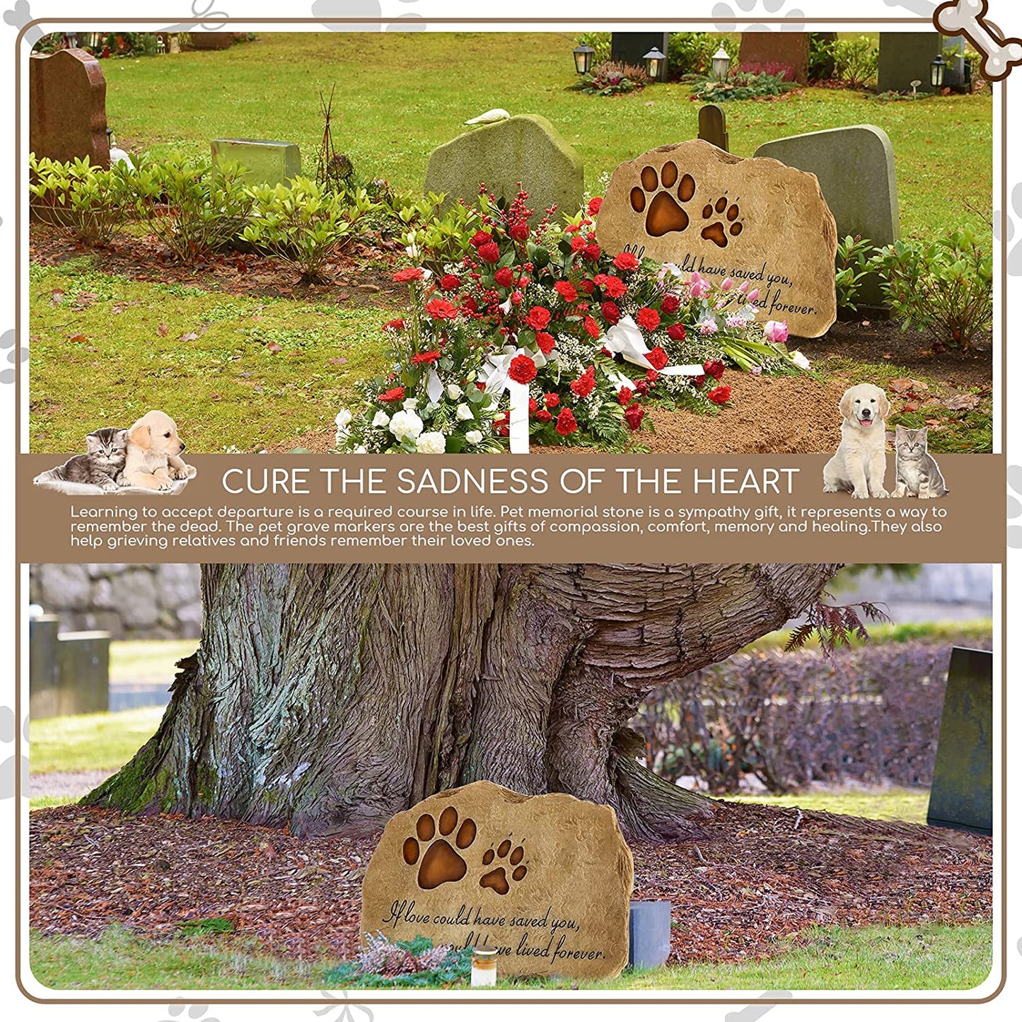 Pet Memorial Stone Pet Memory Stepping Stone Cat Dog Headstone Garden Memoria...