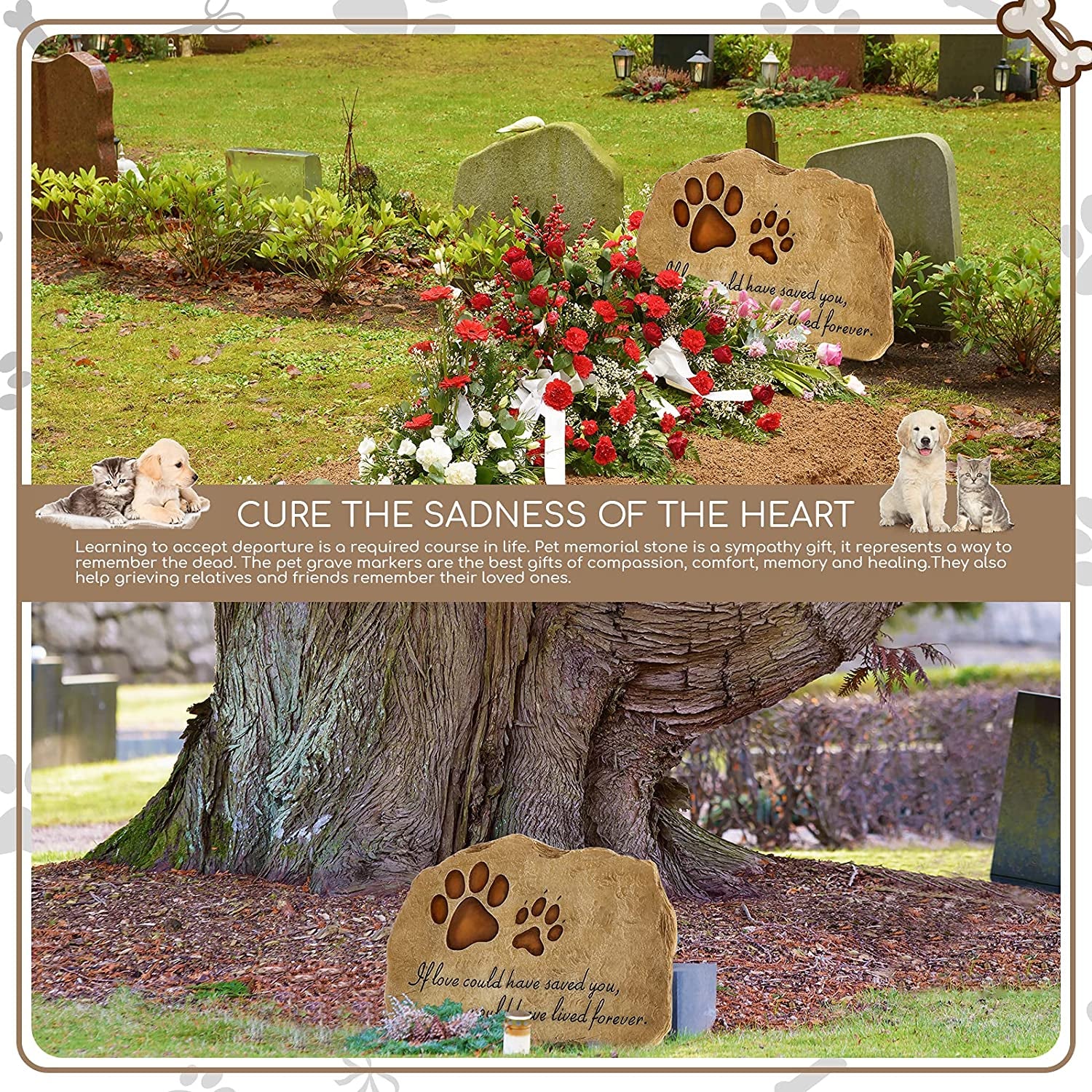 Pet Memorial Stone Pet Memory Stepping Stone Cat Dog Headstone Garden Memoria...