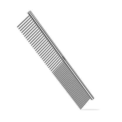 Dog Comb for Removing Matted Fur - Pet Dematting Comb with Rounded Teeth and Non-Slip Grip Handle - Prevents Knots and Mats for Long and Short Haired Pets (Round Handle, Bright Silver)