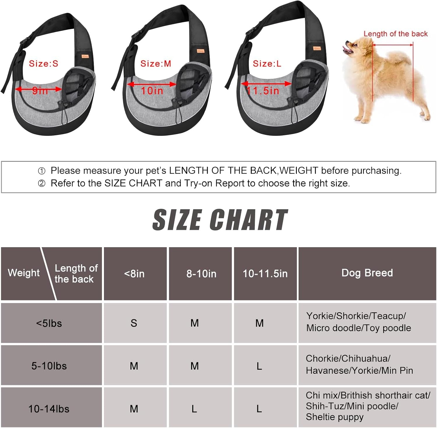 Pet Sling Carrier for Small Dogs Cats,Drawstring & Zipper Security Hook Triple Designs for Pets' Securty Dog Bag,Breathable Travel Pet Puppy Sling Carrier with Adjustable Strap(L (9.5-13.5 Lbs))