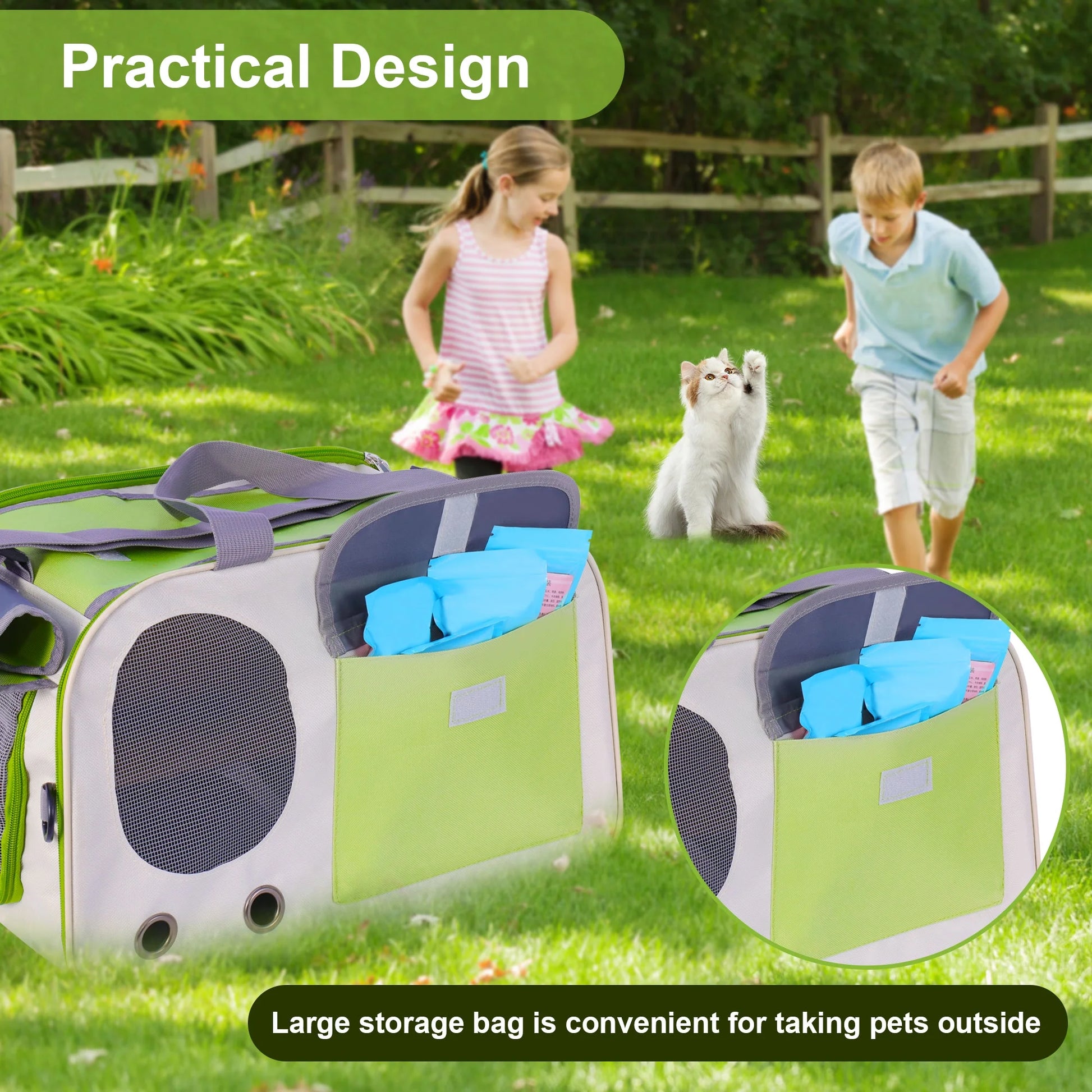 Cat Carrier, Large Pet Carriers Soft Sided Dog Carrier up to 15 Lbs, 4-Windows Foldable Cat Bag, Portable Travel Carriers for Medium Large Cats Small Dog Puppy Kitten Airline Approved (Green)